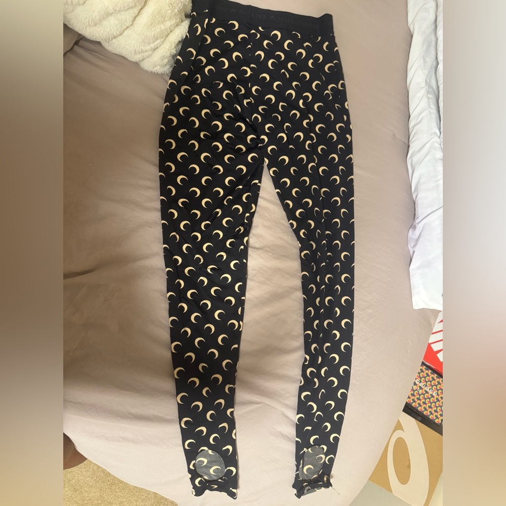 Marine Serre -Black Recycled Moon Jersey Stirrup Leggings (Medium)